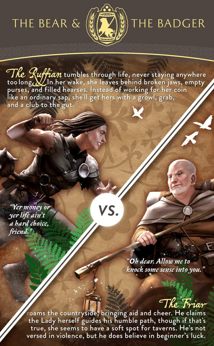 Ivion The Bear and The Badger APE Games Board Game Hero Dueling Promotional Image Character Profiles