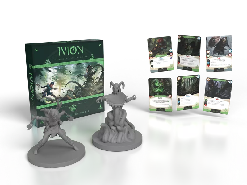 Ivion The Fox and The Forest APE Games Board Game Hero Dueling 3D Rendering Box Miniatures and Cards