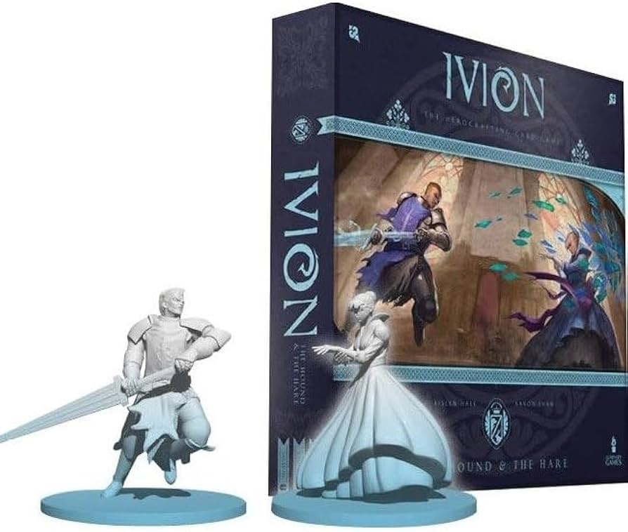 Ivion The Hound and The Hare APE Games Board Game Hero Dueling 3D Box Rendering and Miniatures