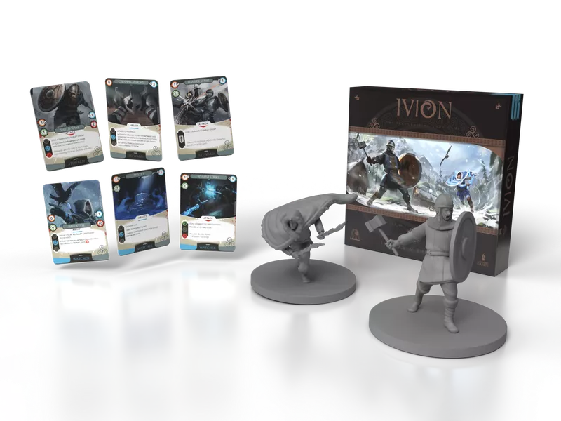 Ivion Ram and The Raven APE Games Board Game Hero Dueling 3D Rendering and Miniatures and Cards