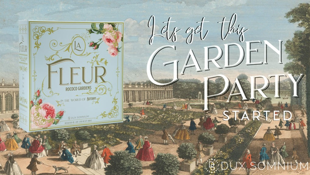 La Fleur Rococo Gardens Botany Dux Somnium Board Game Image Ad with text