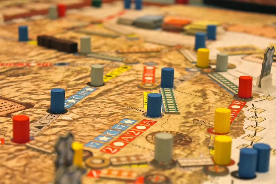 Rolling Freight Board Game APE Games Mid Game Set Up Game Board Wooden Meeples