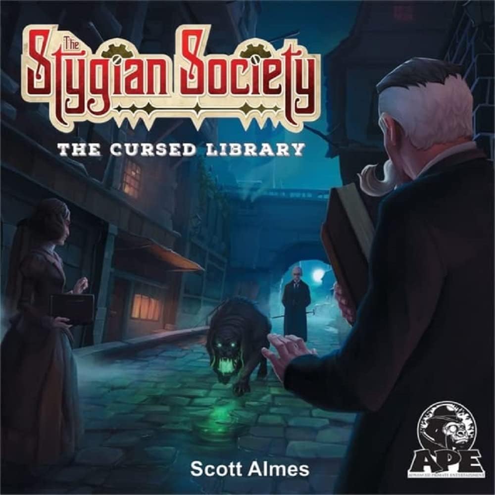 The Stygian Society Cursed Library Expansion APE Games Board Game Box Cover Art