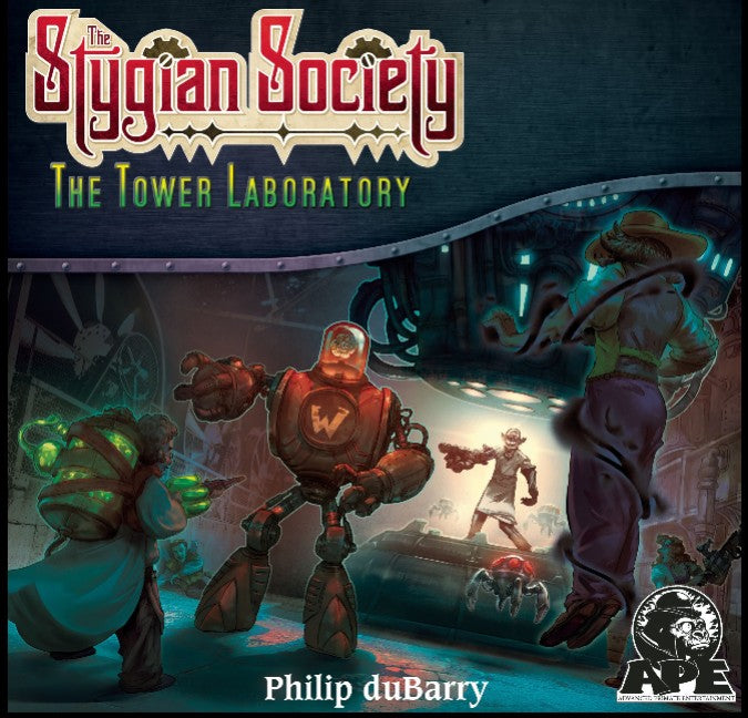 The Stygian Society Tower Laboratory Expansion Board Game APE Games Box Cover Art