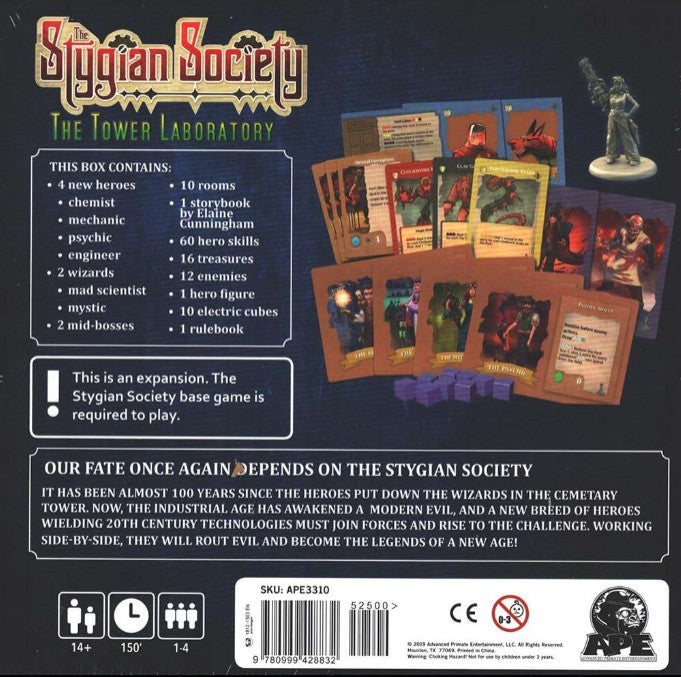 The Stygian Society Tower Laboratory Expansion Board Game APE Games Box Back