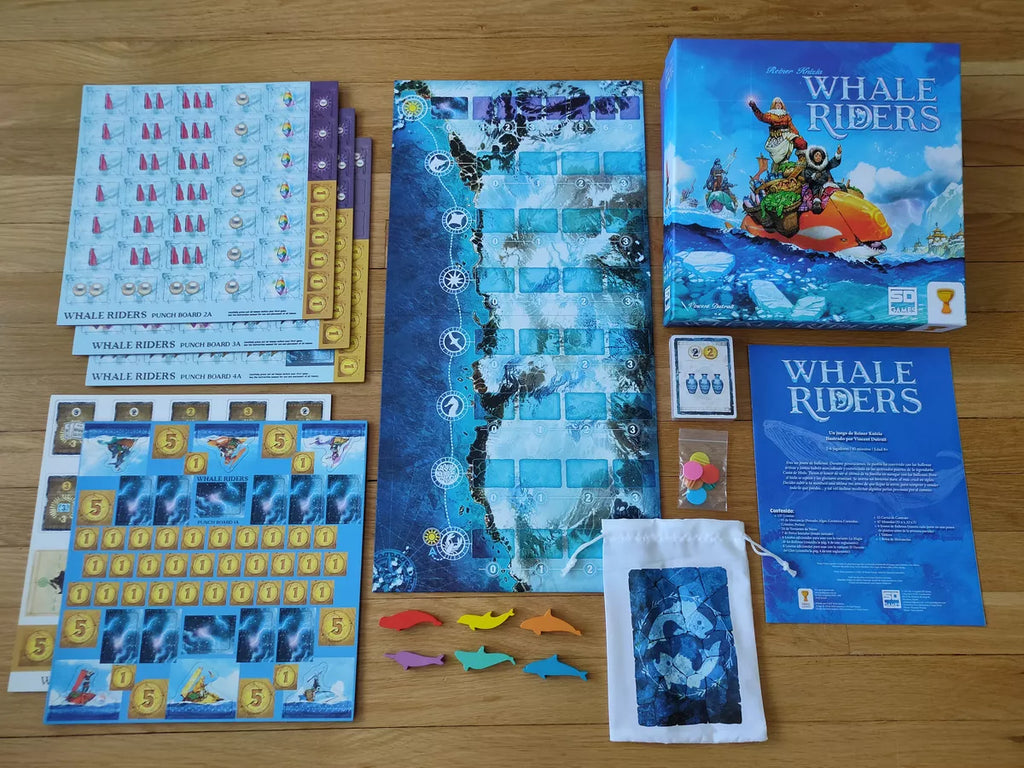 Whale Riders Board Game APE Games Game Components Box Contents Game Board Cards Meeples  Tokens